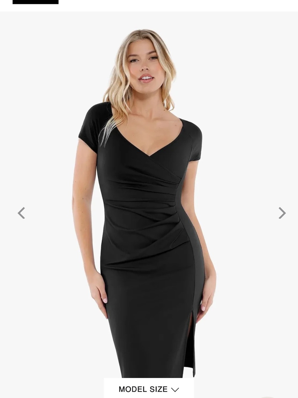 NWT!  Popilush Shapewear Perfect Form Shelth Black Ruched V-Neck Midi Dress, med